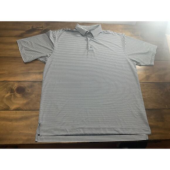 Footjoy FJ Dry Fit Polo Mens Size Large Navy Blue Striped Golf Shirt - Picture 3 of 9